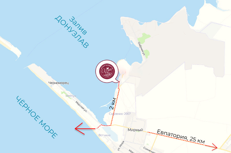 Апартаменты в Мирном на карте Крыма